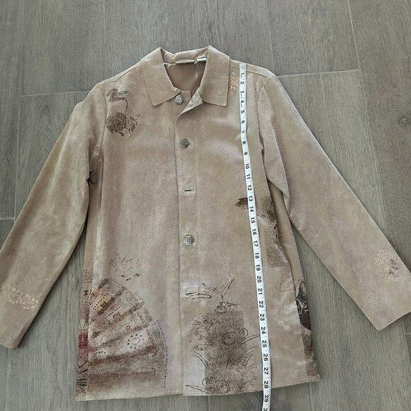 Chico's Suede Leather Jacker Car Coat Size 0 Asian Theme NWOT - Picture 1 of 10